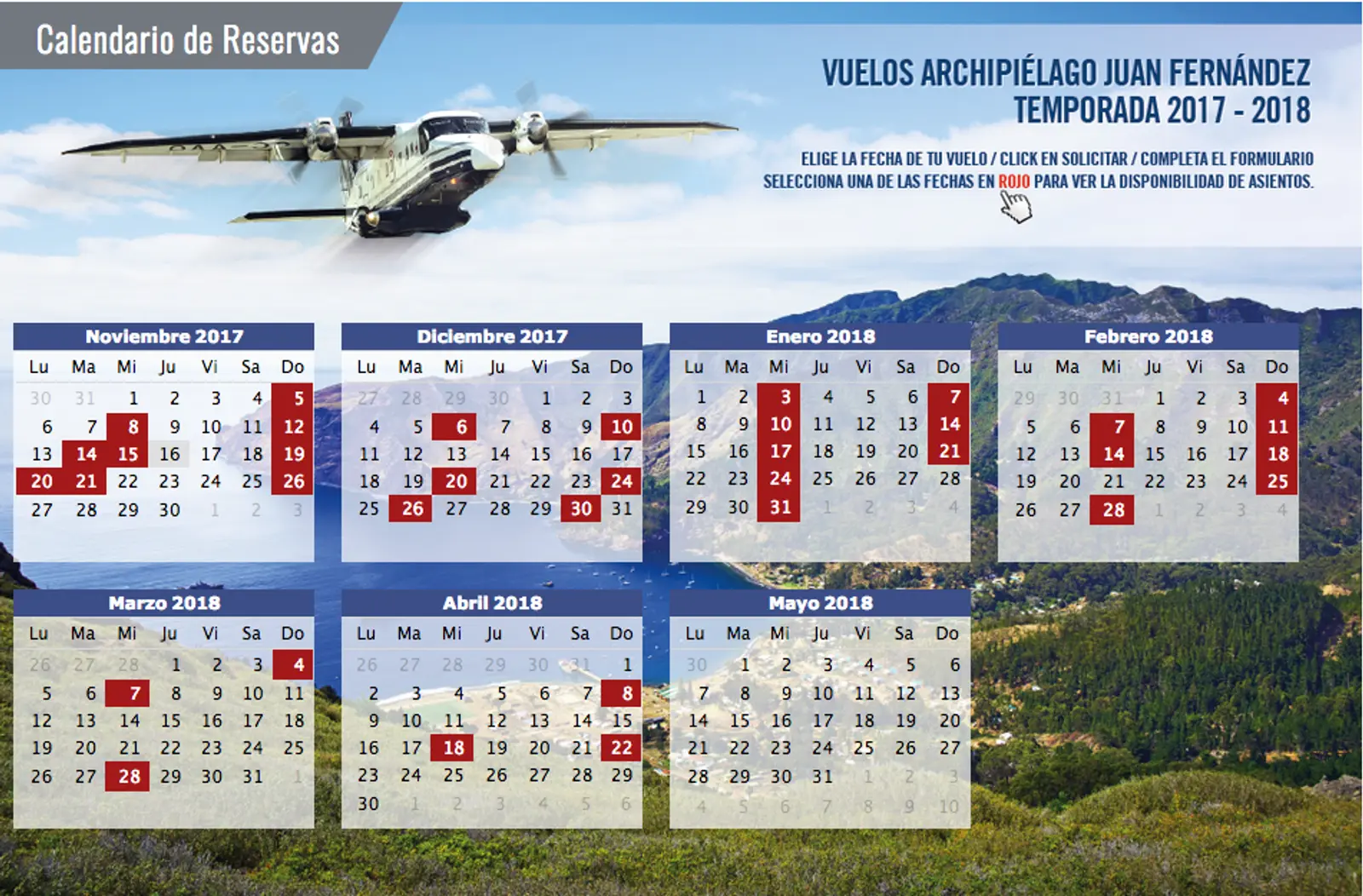 Calendario de vuelos a Robinson Crusoe